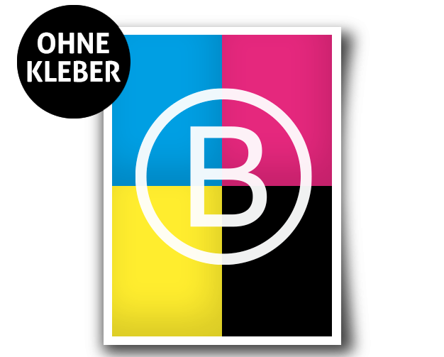 Plakat statisch haftend 4/0 farbig bedruckt in Birne-Form konturgeschnitten