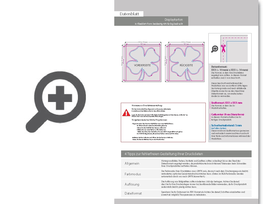Product Bild displaykarton_in_kleeblatt-form_konturgefr__st___beidseitig_4_4-farbig_bedruckt
