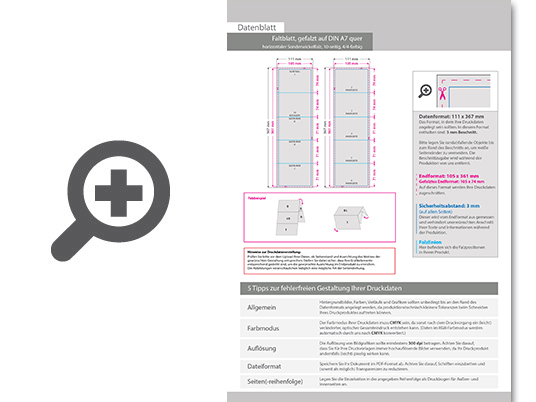 Product Bild faltblatt__gefalzt_auf_din_a7_quer__horizontaler_sonderwickelfalz__10-seitig