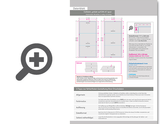 Product Bild faltblatt__gefalzt_auf_din_a7_quer__horizontaler_wickelfalz__6-seitig